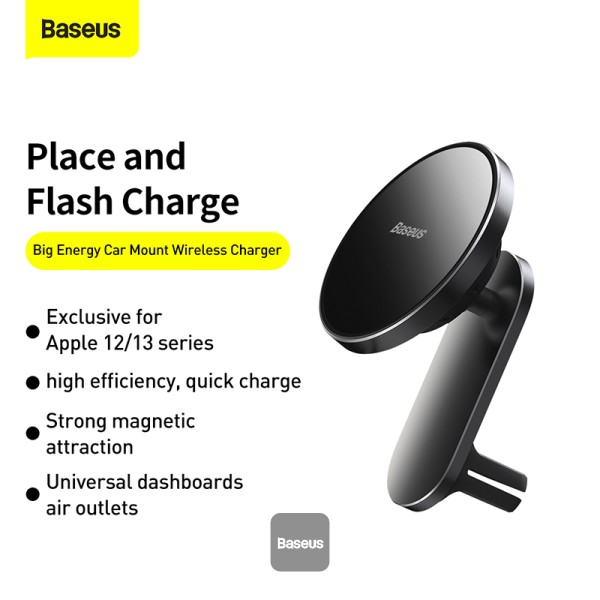 Baseus Big Energy Car Mount Wireless Charger Black 