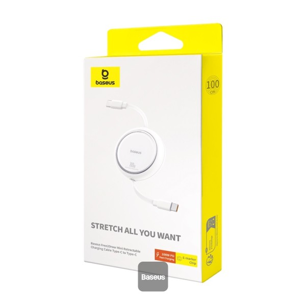 Baseus Free2Draw Mini Retractable Charging Cable Type-C to Type-C 100W 1m Moon White