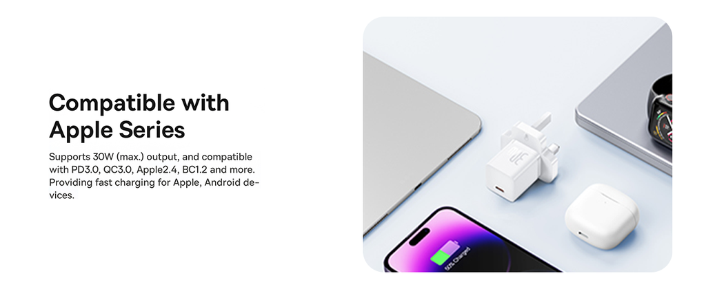 Baseus GaN5 1-Port USB-C 30W Fast Mini Wall Charger - Moon White