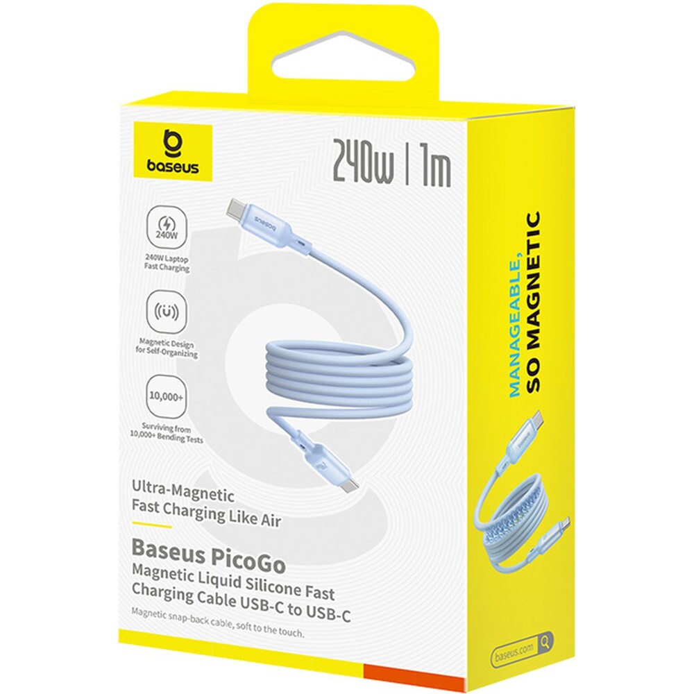 Baseus PicoGo USB-C to USB-C Magnetic Liquid Silicone 240W Fast Charging Cable 1m - Galaxy Blue