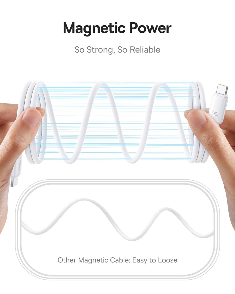 Baseus PicoGo USB-C to USB-C Magnetic Liquid Silicone 240W Fast Charging Cable 1m - Moon White