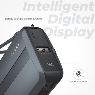Brave 10000mAh Power Bank Support PD 20W and USB A 22.5W Fast Charging with Built-in 2 Output Cable and LED Display