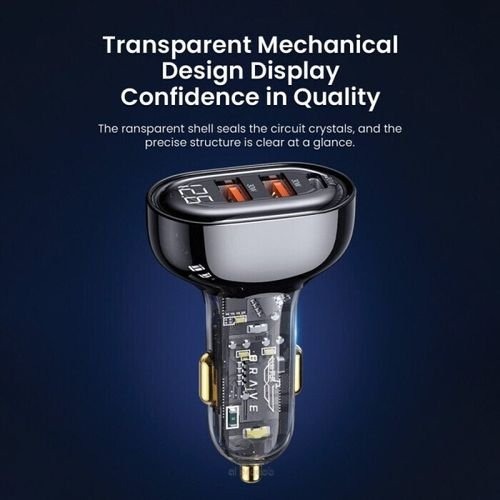 Brave 3 Ports Transparent Digital Display Fast Car Charger PD&Q3.0 80W B-22