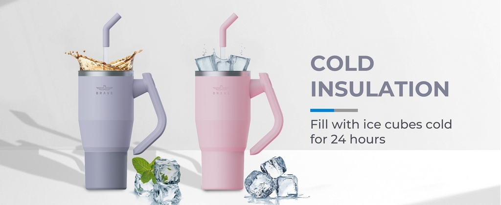 Brave Temp Guard Vacuum Insulated Travel Mug – 180° Rotating Handle, 24H Cold & 12H Hot Retention, Leak-Proof Lids, 1200ml - Navy Blue