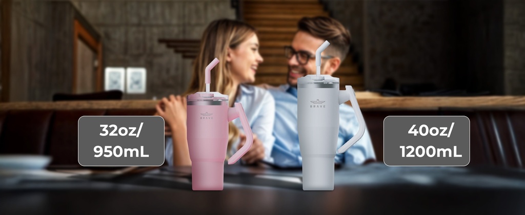 Brave Temp Guard Vacuum Insulated Travel Mug – 180° Rotating Handle, 24H Cold & 12H Hot Retention, Leak-Proof Lids, 1200ml - Navy Blue