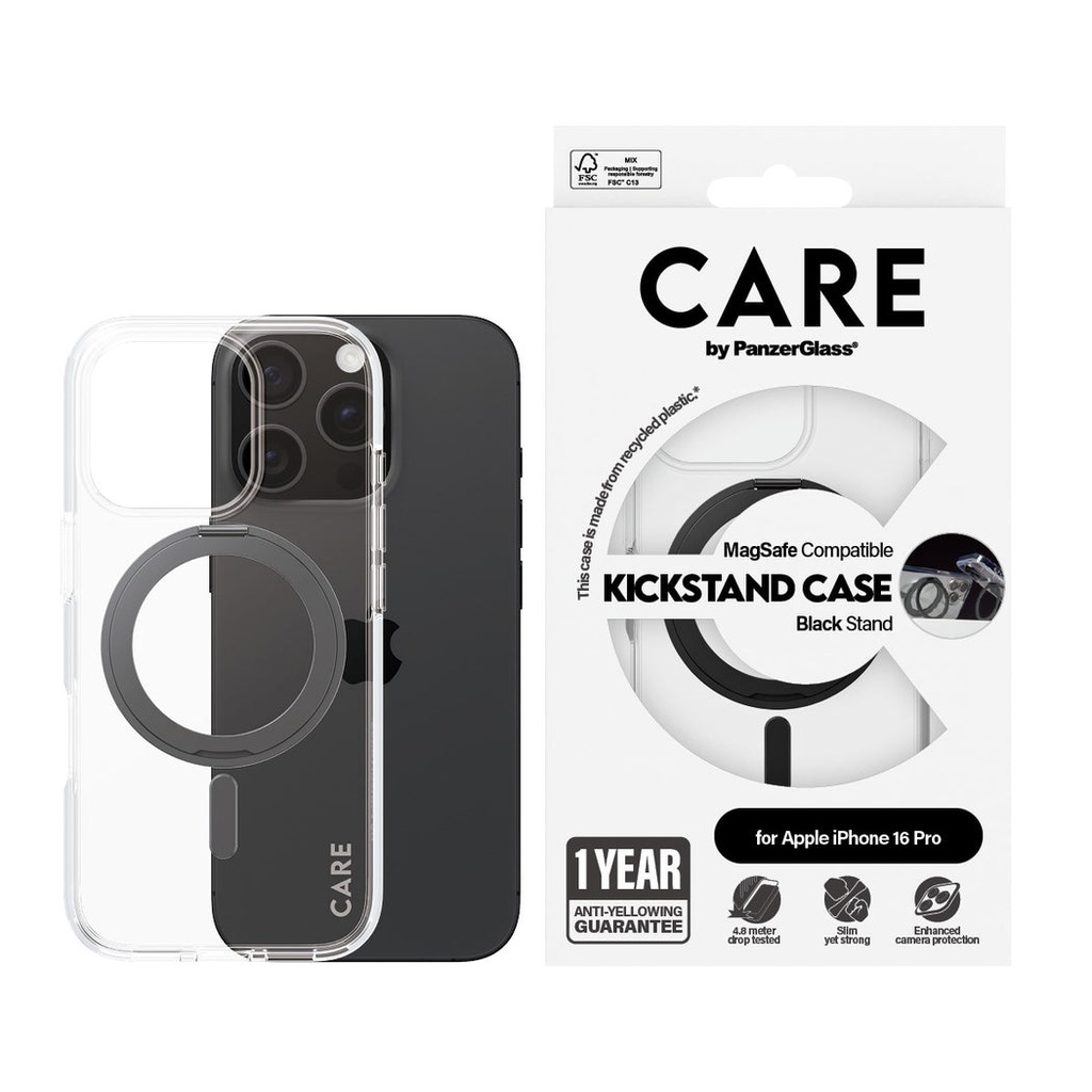 CARE by PanzerGlass® Case Feature Black Kickstand & MagSafe iPhone '24 6.3" Pro