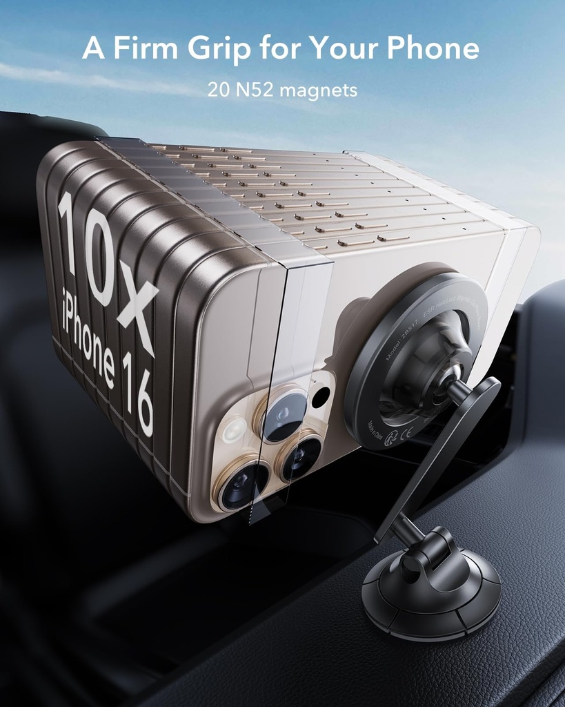 ESR mini Dashboard Phone Mount (Magsafe) Black Carbon Fiber with Magnetic Rings