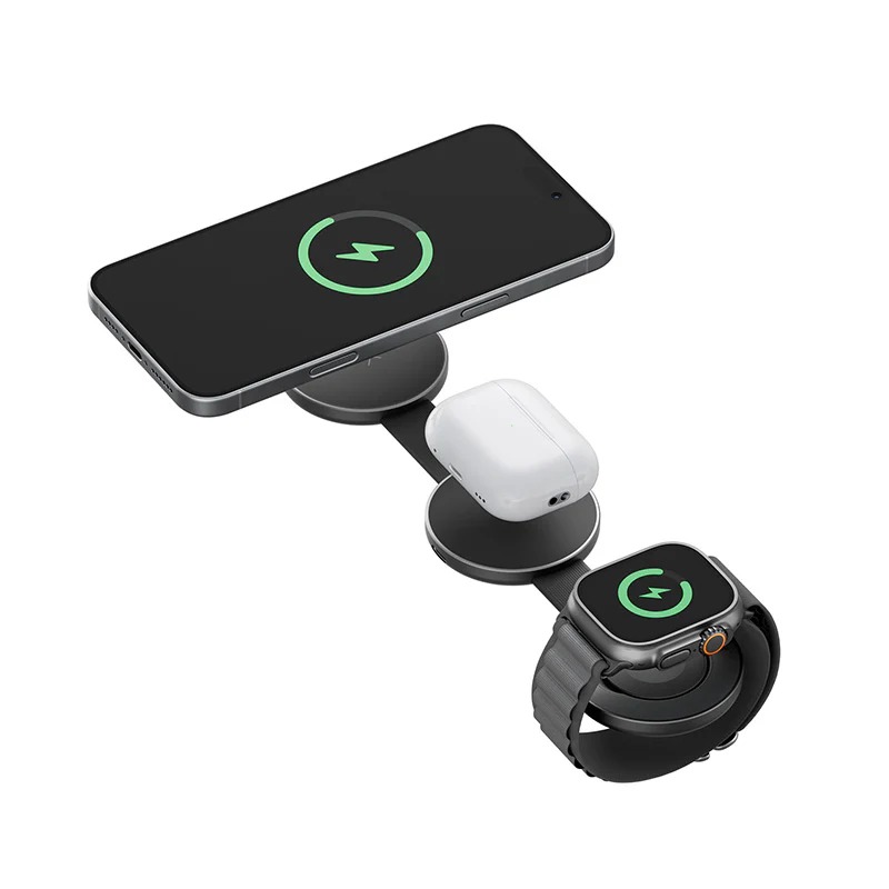 Energea AluMag Trio 3 in 1 Foldable 15W Wireless Charger - Gunmetal