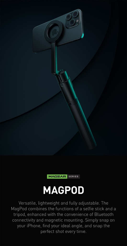 Energea MagPod Bluetooth selfie Stick With Removable Controller - Black