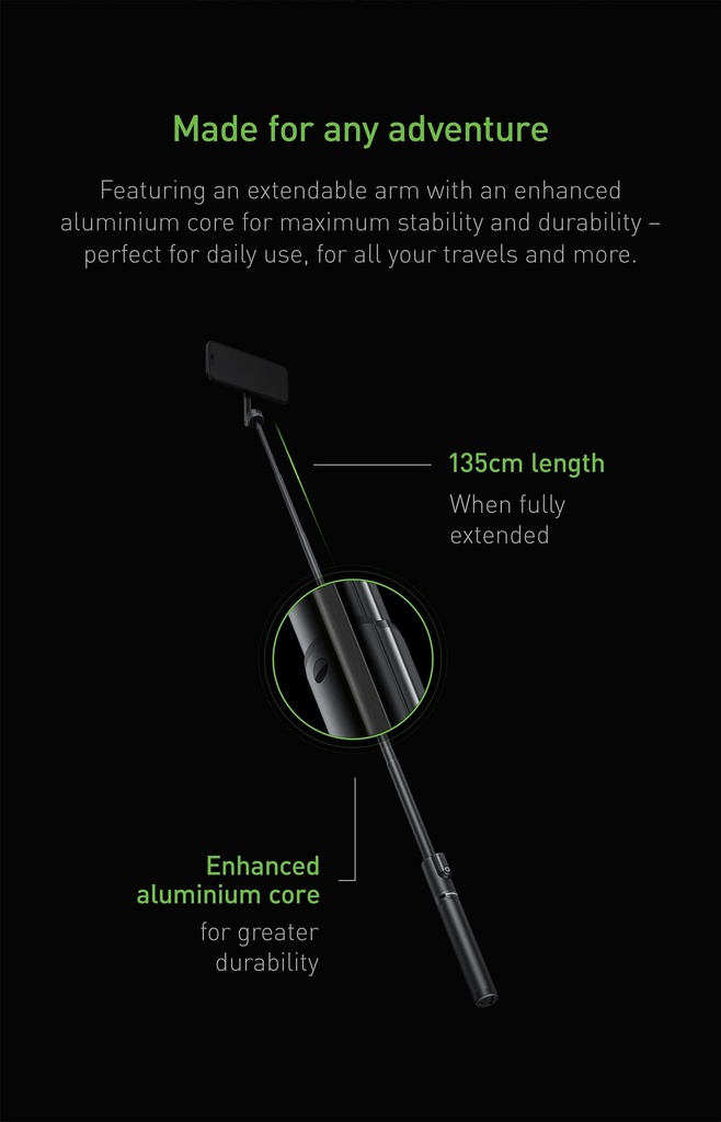 Energea MagPod Bluetooth selfie Stick With Removable Controller - Black