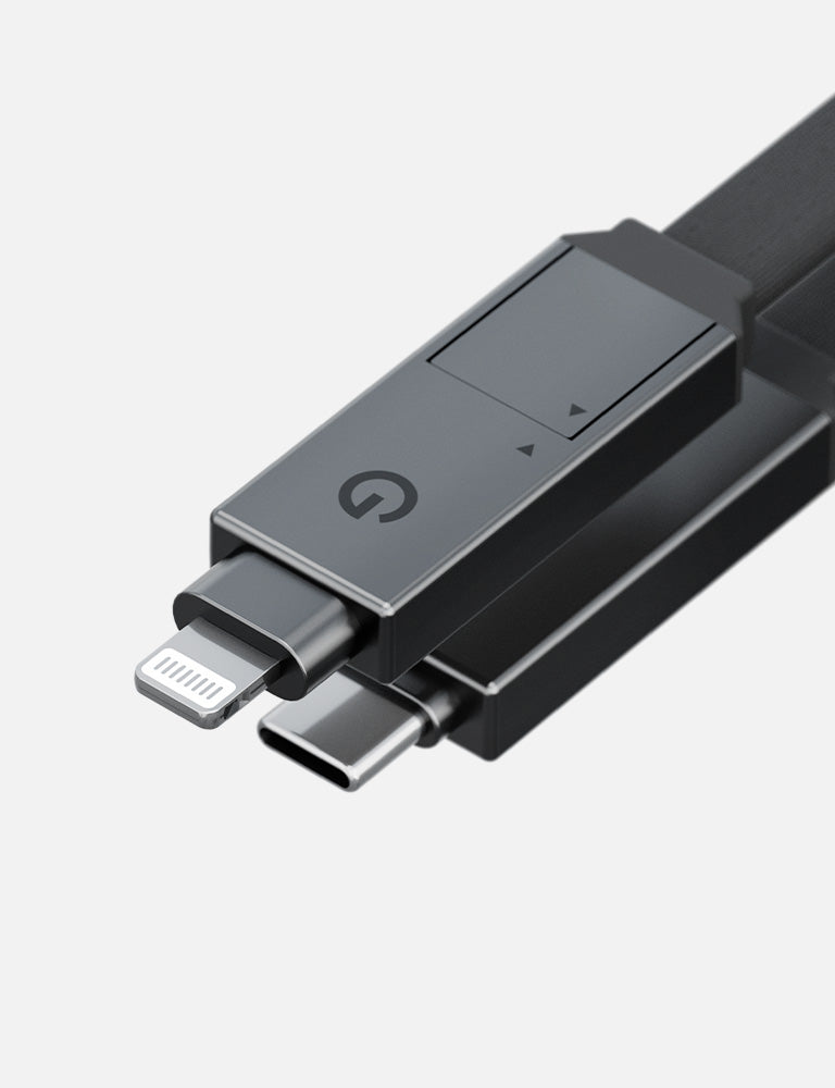 Energea Sheath 2 in 1 USB-C to USB-C + Lightning 480Mbps 60W 15cm Cable - Gunmental