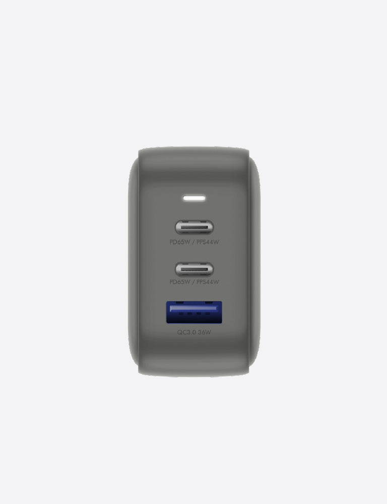 Energea TravelWorld 2-Port USB-C PD and 1-Port USB-A GaN 66W Travel Adapter - Gunmetal