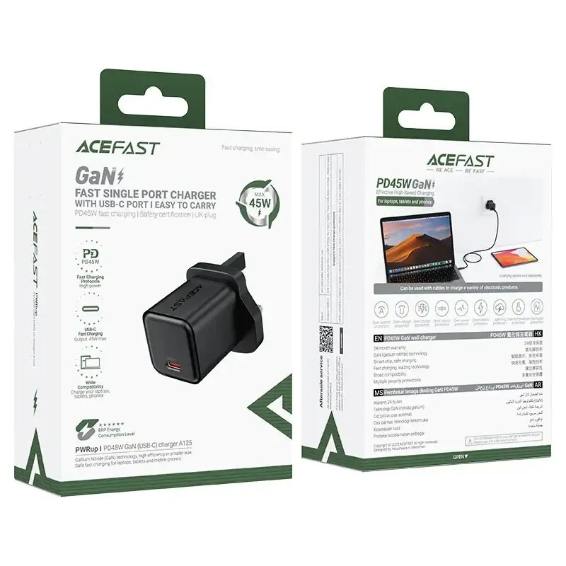 Ace Fast A125 PD45W GaN (USB-C) charger,black(UK)