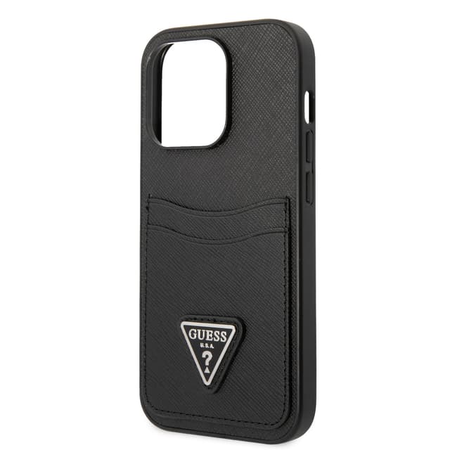 Guess Saffiano Double Card Hard Case for iPhone 14 Pro (6.1") - Black
