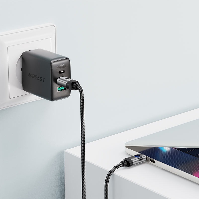 AceFast C15-03 USB-C to USB-C zinc alloy digital display braided charging data cable