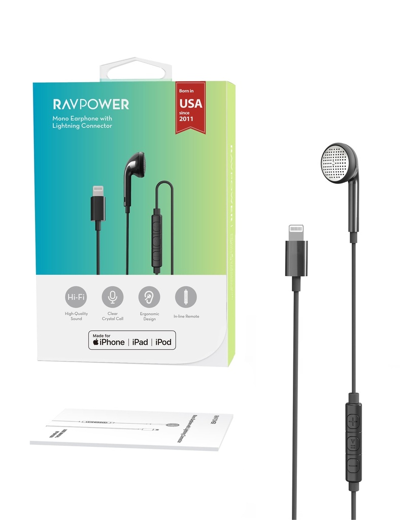 RAVP RP-BH1004 Mono Earphone L-Connector BLK