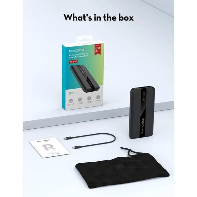 RAVPower RP-PB236 PD Pioneer 20W 3-Port 10000mAh Power Bank Black