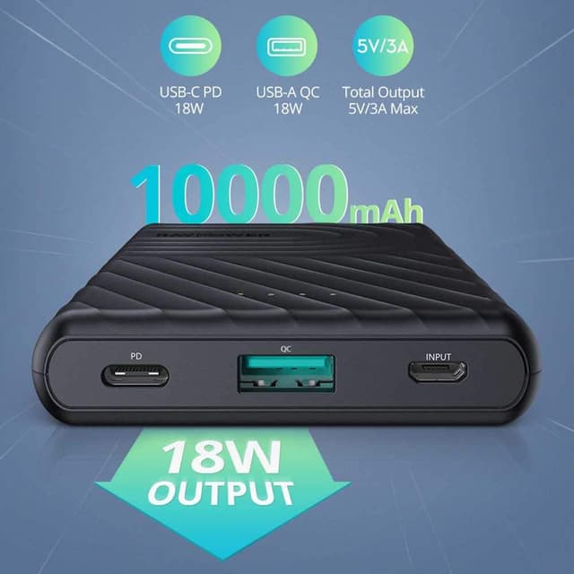 Ravpower 2-Port PD + QC Pioneer Power Bank 10000mAh 18W - Black