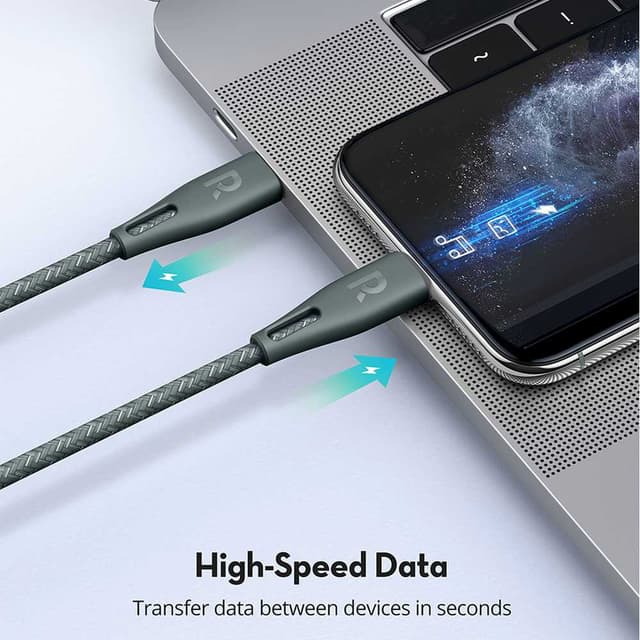 Ravpower Nylon Braided Type-C to Lightning Cable 0.3M - Green