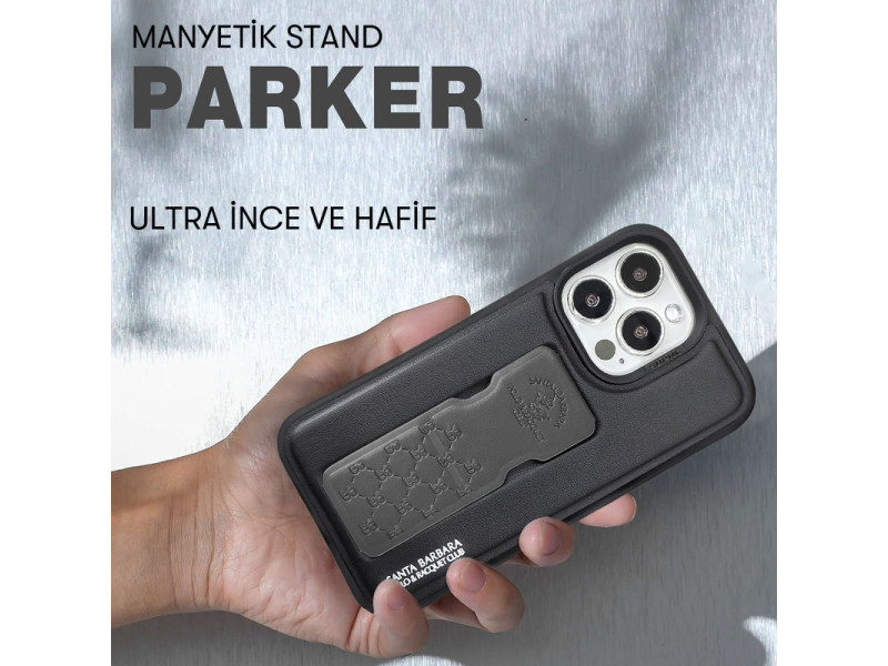 Santa Barbara Polo Parker Magnetic Bracket Genuine Santa Barbara Leather Case  iPhone14 Pro-Blue