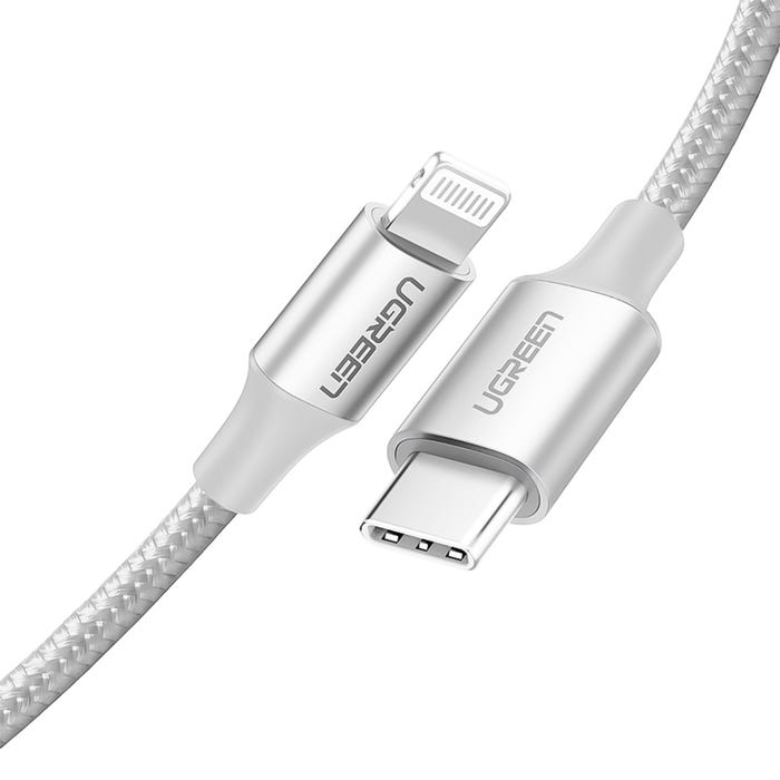 UGREEN USB-C to Lightning M/M Cable Aluminum Shell Braided 1m (Silver)US304