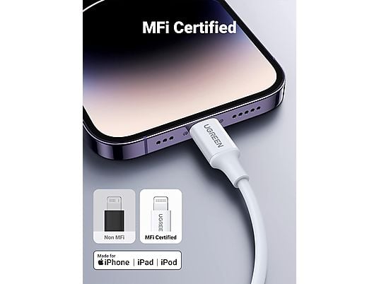 UGREEN USB-C to Lightning M/M Cable Rubber Shell 2m (White)US171