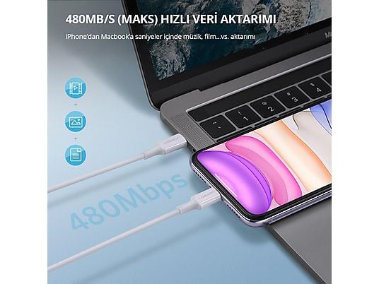 UGREEN USB-C to Lightning M/M Cable Rubber Shell 2m (White)US171