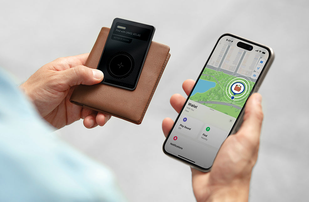 Uniq Atlas MagSafe Ultra Slim Card Tracker With NFC-Enabled Digital Name Card - Graphite