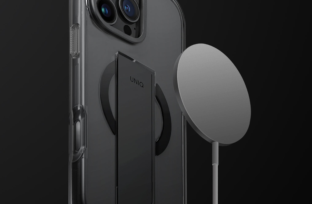 Uniq Hybrid Heldro Max MagSafe Case with Camera Stand for iPhone 16 Pro Max – Lucent Clear