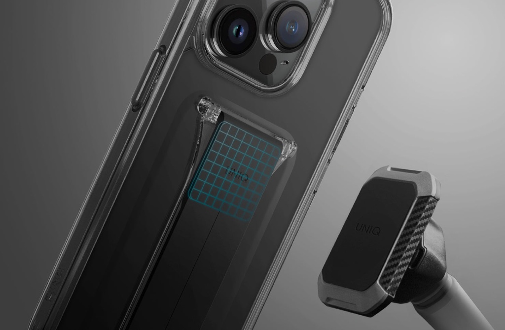 Uniq Hybrid Heldro Mount With Stand Case for iPhone 15 Pro - Vapour Smoke 