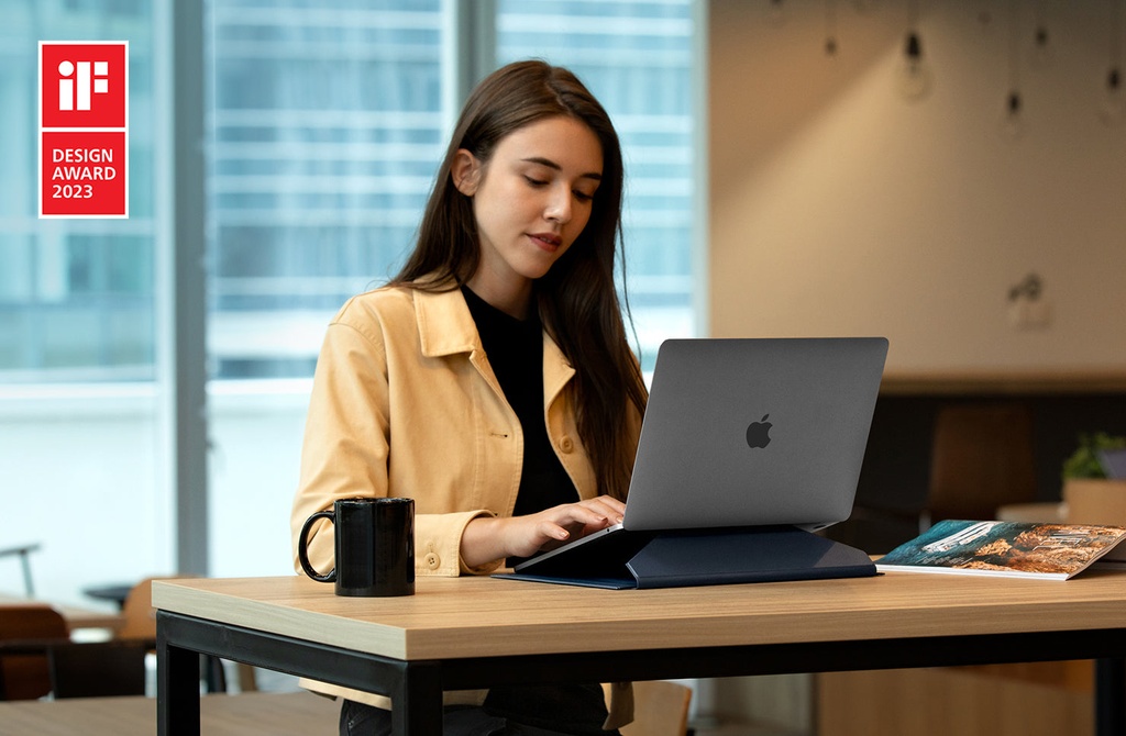 Uniq Oslo Laptop Sleeve With Foldable Stand (Up to 14") - Navy Blue 