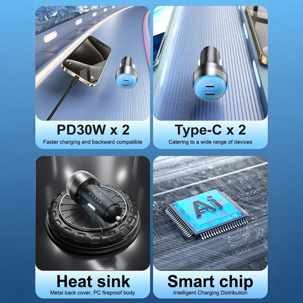 BRAVE 60W 2Port PD Car Charger
