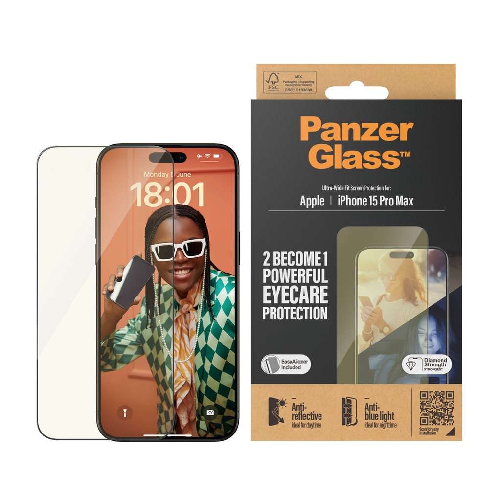 حماية شاشة PanzerGlass لـ iPhone 2023 مقاس 6.7" Pro Max | تغطية كاملة للشاشة | مضادة للانعكاس والضوء الأزرق
