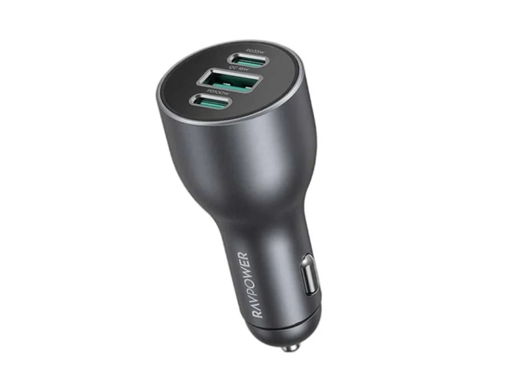 شاحن سيارة RAVPower بقوة 100W بثلاث منافذ - رمادي