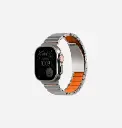  UNIQ STROVA FLEX APPLE WATCH  SELF-ADJUSTABLE STEEL LINK BAND 49/46/45/44MM - TITANIUM SLIVER/VOLT ORANGE 
