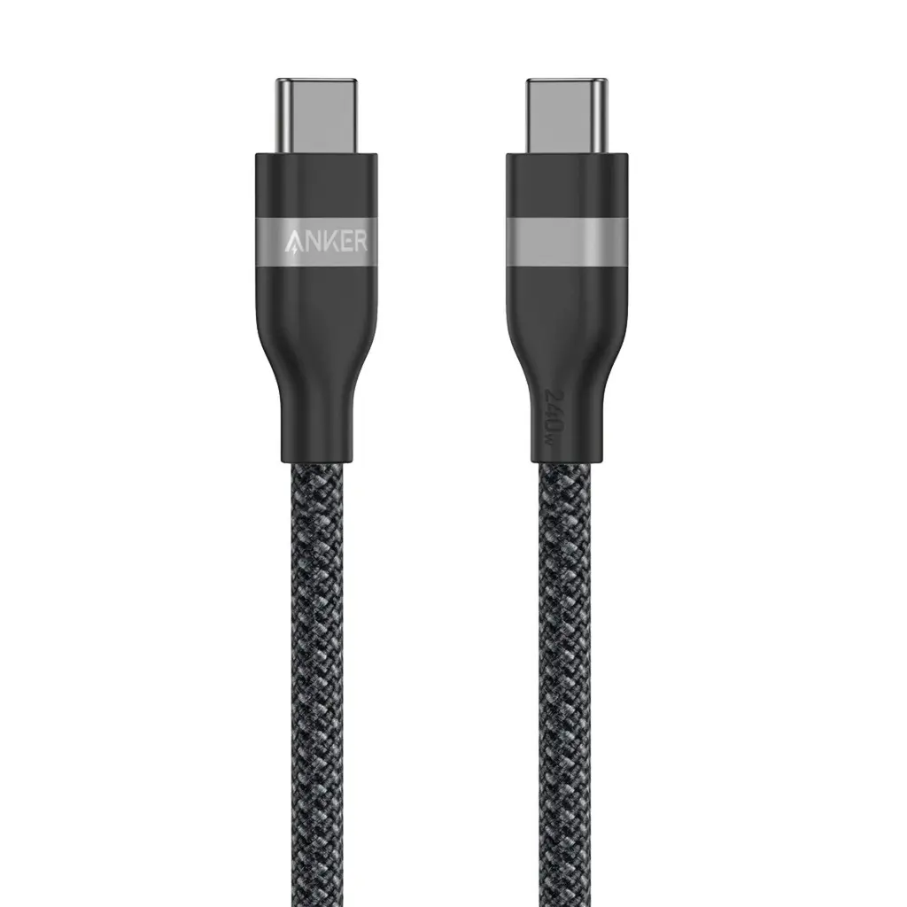 كابل أنكر USB-C إلى USB-C بقوة 240 واط مجدول معاد تدويره (0.9 متر / 3 أقدام) - أسود