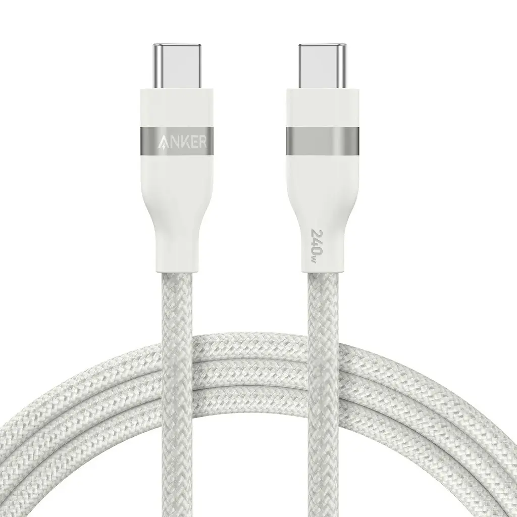 كابل أنكر USB-C إلى USB-C بقوة 240 واط (مُعاد تدويره - مضفر) (0.9 متر/3 قدم) أبيض