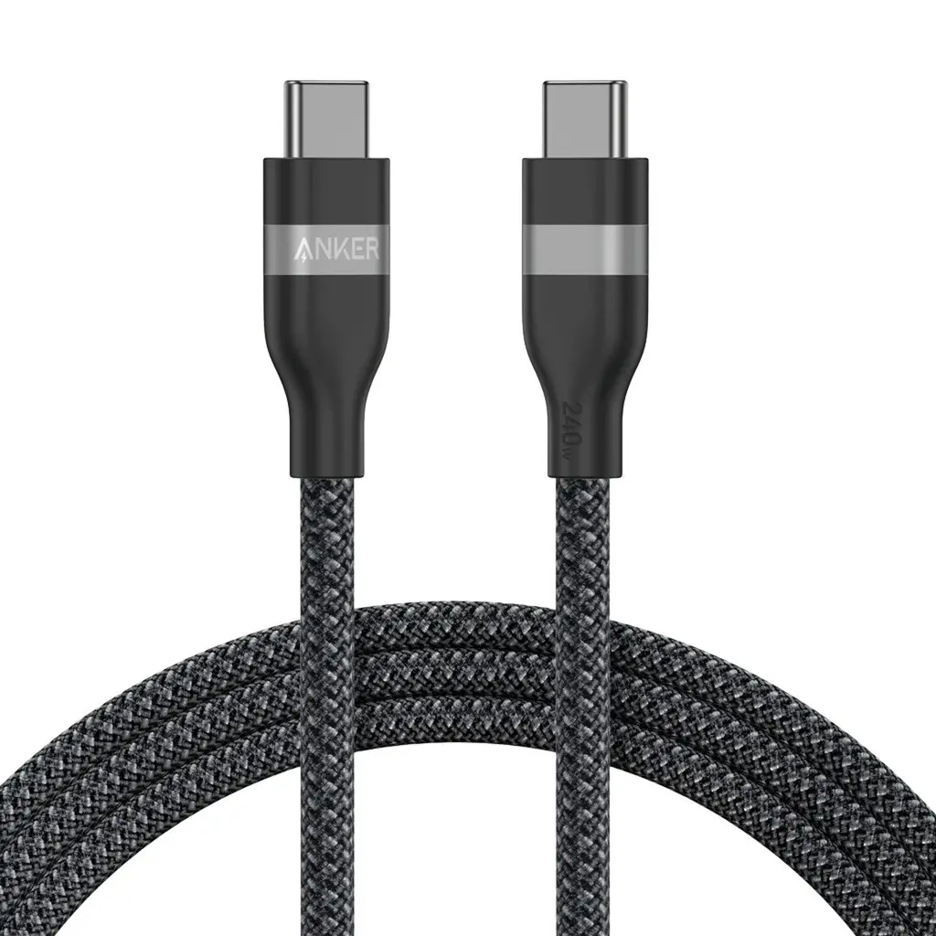 كابل أنكر USB-C إلى USB-C بقوة 240 واط (مُعاد تدويره - مضفر) (1.8 متر/6 أقدام) أسود