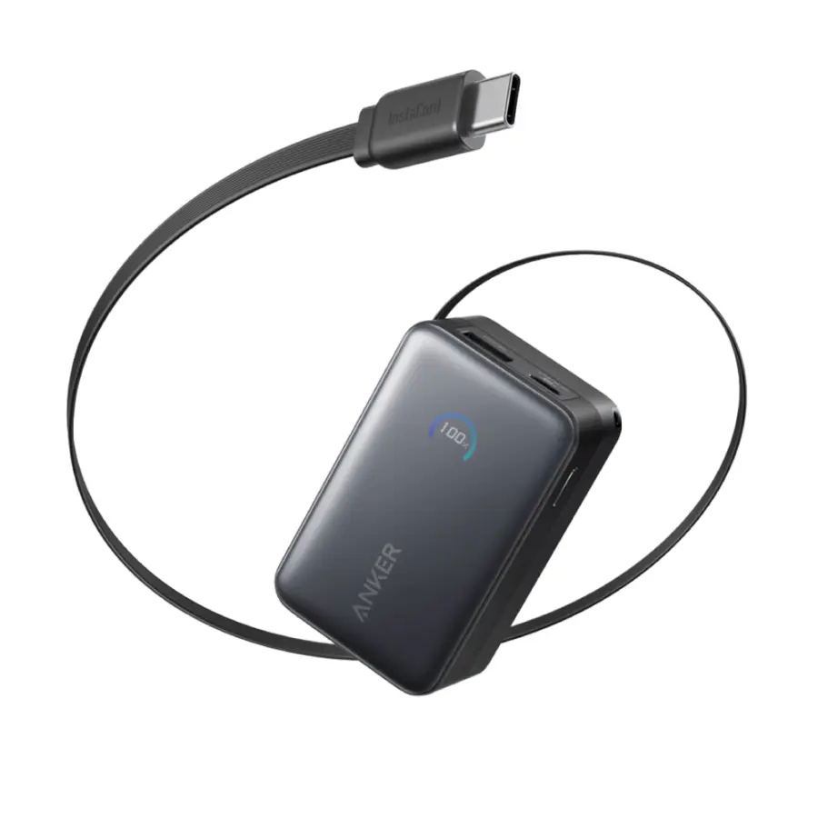باور بانك أنكر نانو 10000 مللي أمبير 45 واط مع كابل USB-C مدمج ينسحب - أسود
