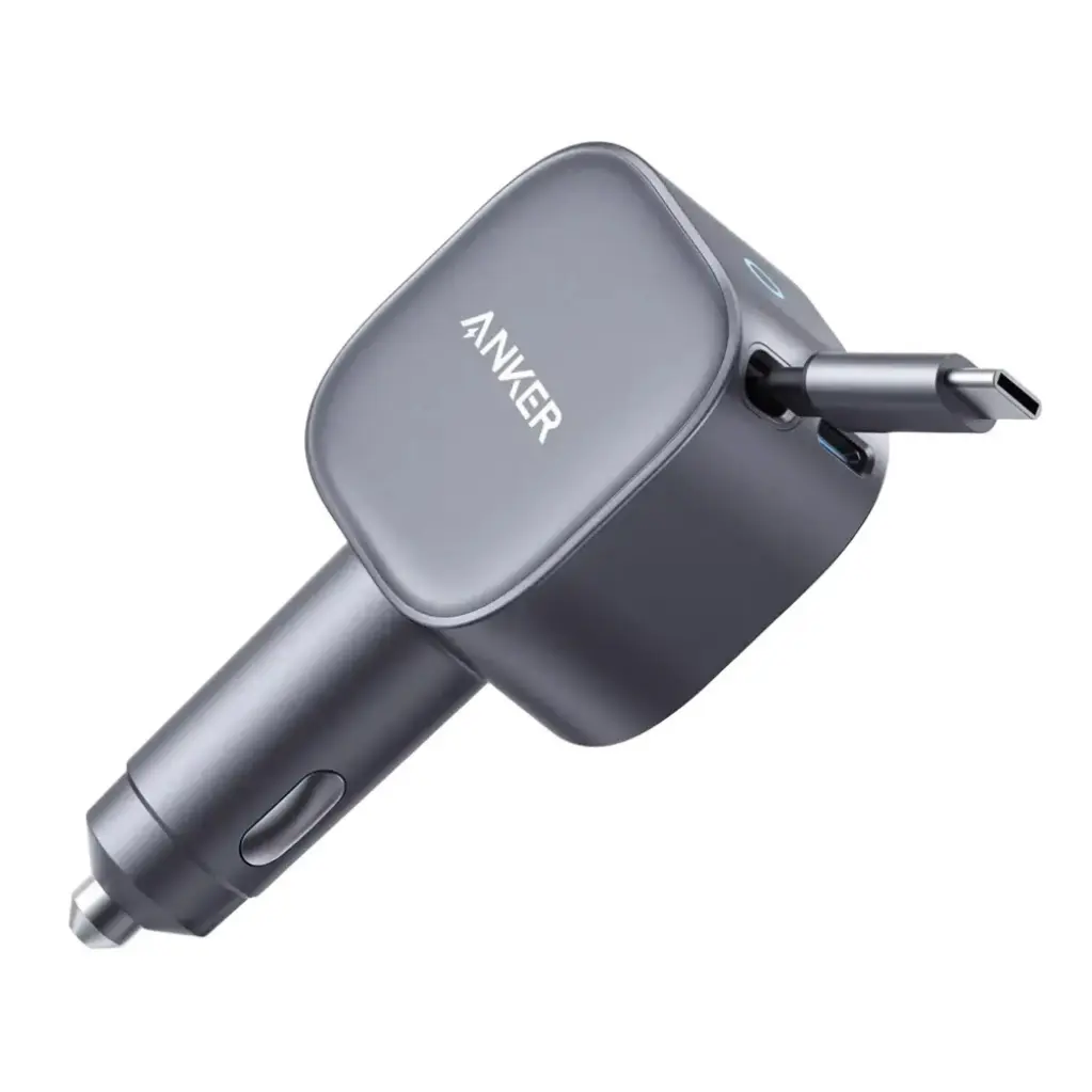 شاحن سيارة أنكر بقوة 75 واط بمنفذ USB-C مع كابل قابل للسحب