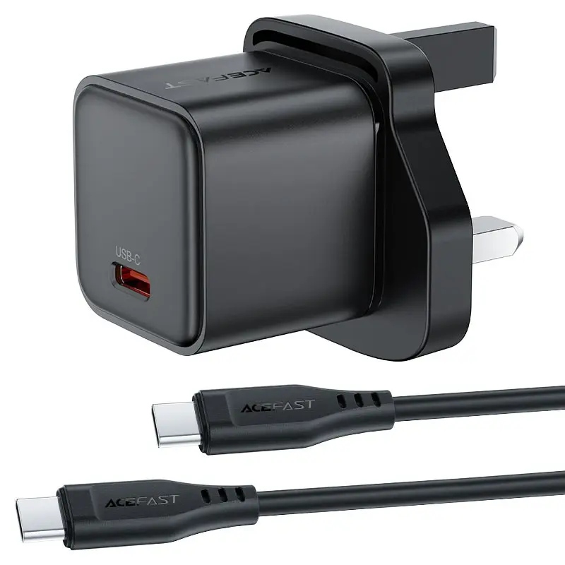 طقم شاحن ACEFAST GaN PD20W (USB-C) مع كيبل (P5) أسود (UK)