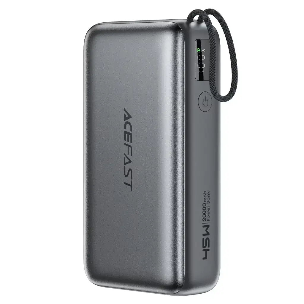 AceFast PD35W fast charging power bank with telescopic cable, 10000mAh, metal gray CCC certificated 