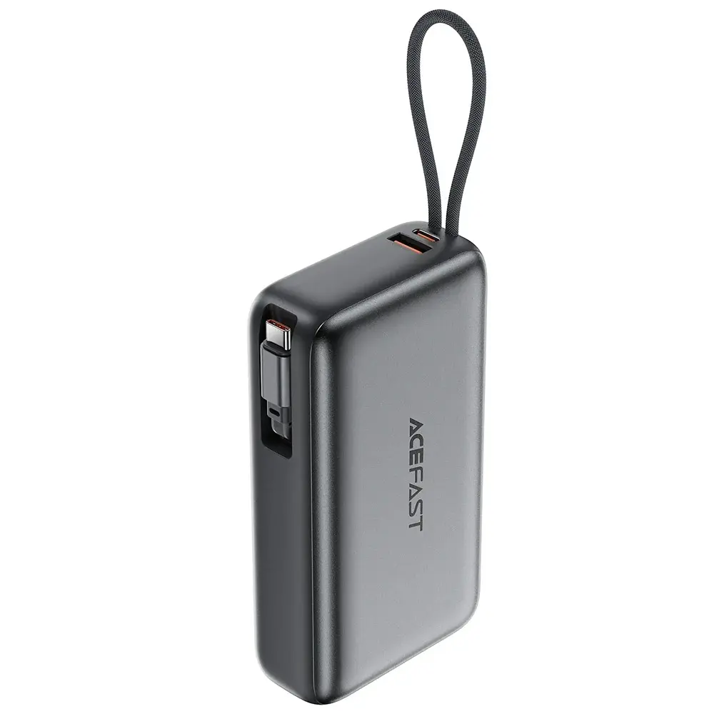 باور بانك ACEFAST شحن سريع PD45W مع كيبل ينسحب 20000mAh رمادي معدني (شهادة CCC)