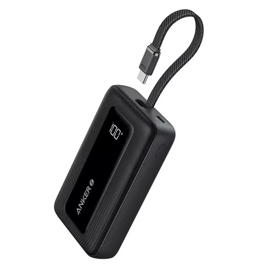 باور بانك Anker بسعة 10000mAh بقوة 30W مع كيبل USB-C مدمج أسود
