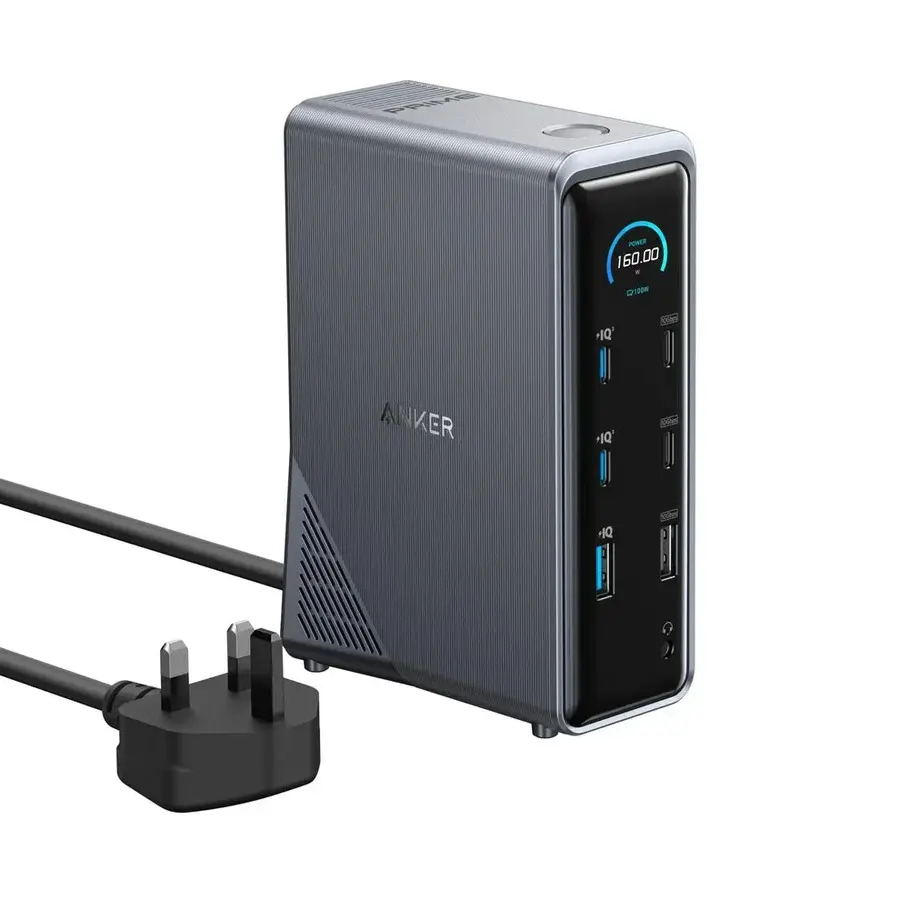 محطة شحن Anker Prime Docking Station (14 في 1، شاشتين، 160W) رمادي