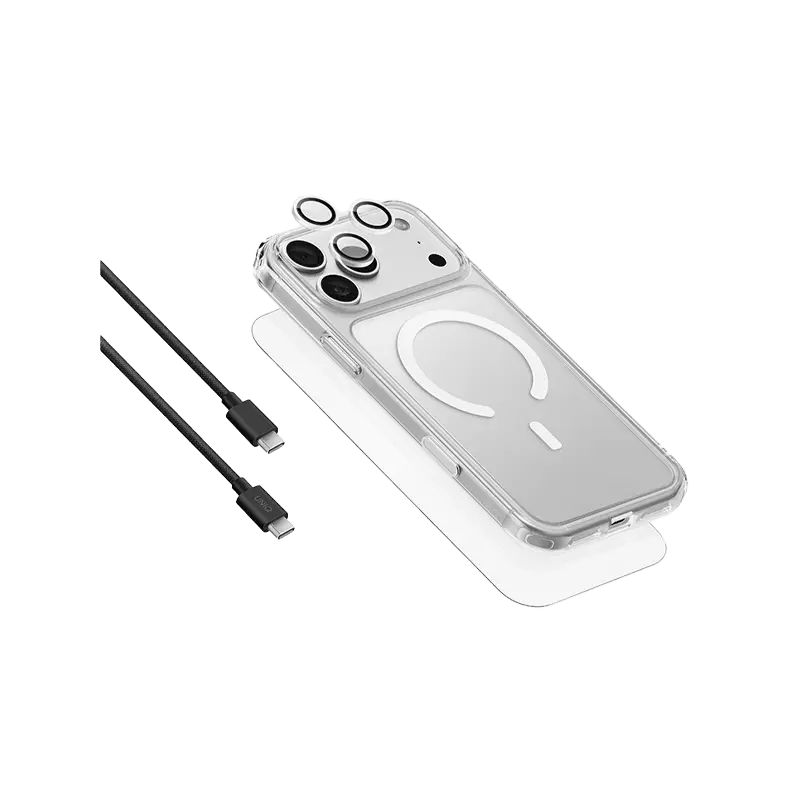 UNIQ HYBRID IPHONE 18 PRO (2026) 6.3 MAGCLICK CHARGING CLEARVUE 360 ESSENTIAL 4-IN-1 BUNDLE PACK WITH CABLE