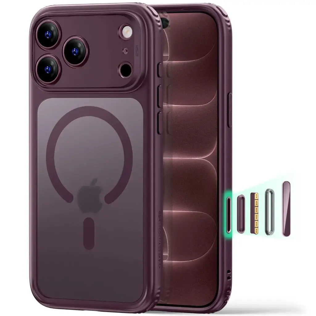 كفر ESR Classic Hybrid Magnetic لـ iPhone 18 Pro / 17 Pro مع Stash Stand و Camera Control أحمر مطفي