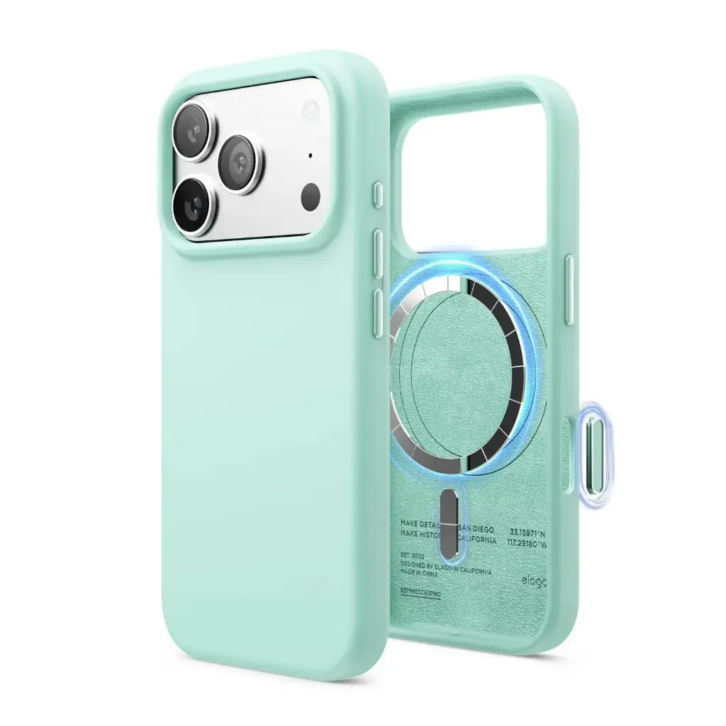 Elago iPhone 18 Pro/17 Pro Magnetic Silicone Case (Camera Control Key Included) (Aqua Sky)