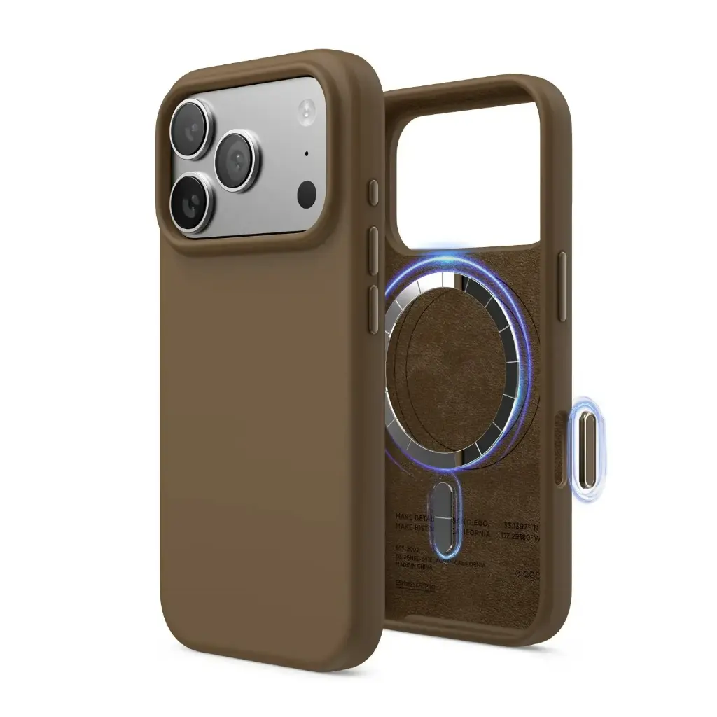 Elago iPhone 18 Pro/17 Pro Magnetic Silicone Case (Camera Control Key Included) (Brown)