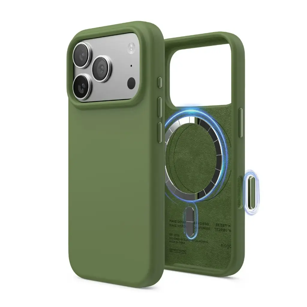 Elago iPhone 18 Pro/17 Pro Magnetic Silicone Case (Camera Control Key Included) (Cedar Green)